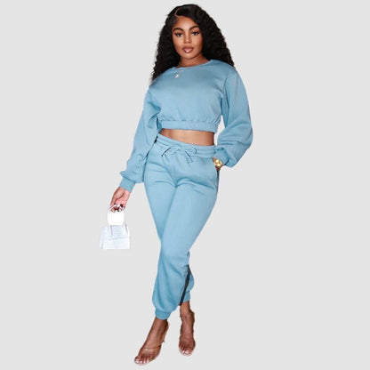 Crew Neck Crop Top & Drawstring Pant Set