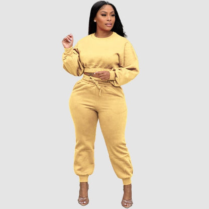 Crew Neck Crop Top & Drawstring Pant Set