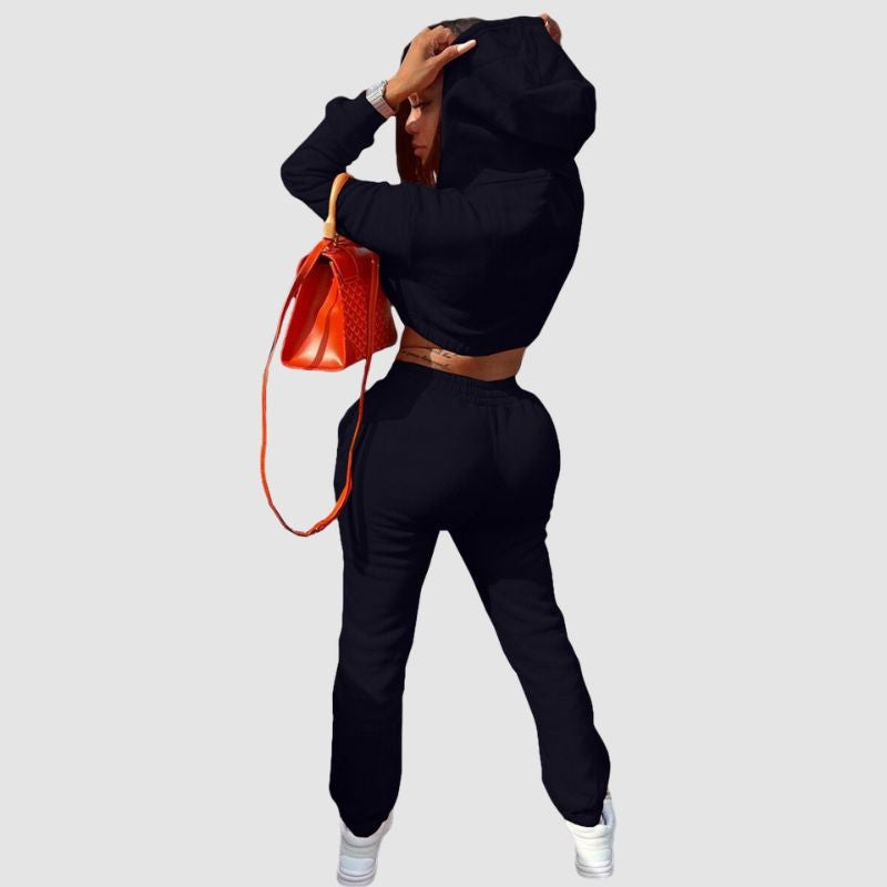 Solid Color Hoodies Drawstring Pant Set