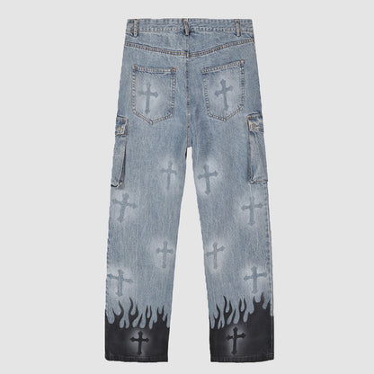 Cross Print Jeans