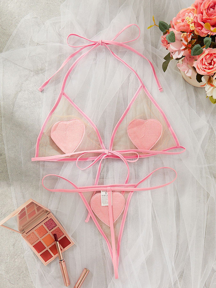 Heart Mesh Lingerie Set