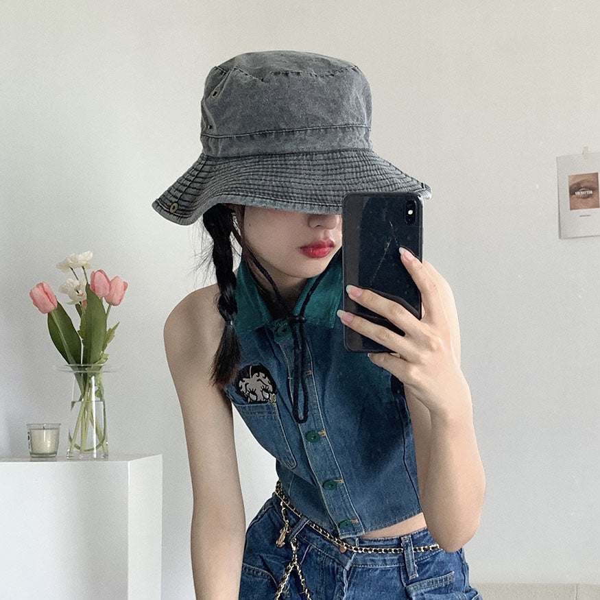 Snap Button Detail Bucket Hat