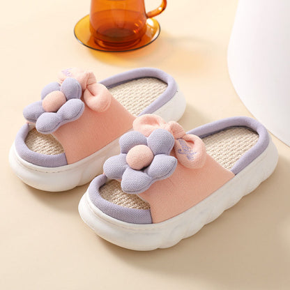 Cute Flower Decor Linen Slippers