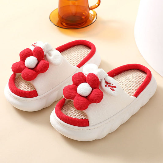 Flower Decor Linen Slippers