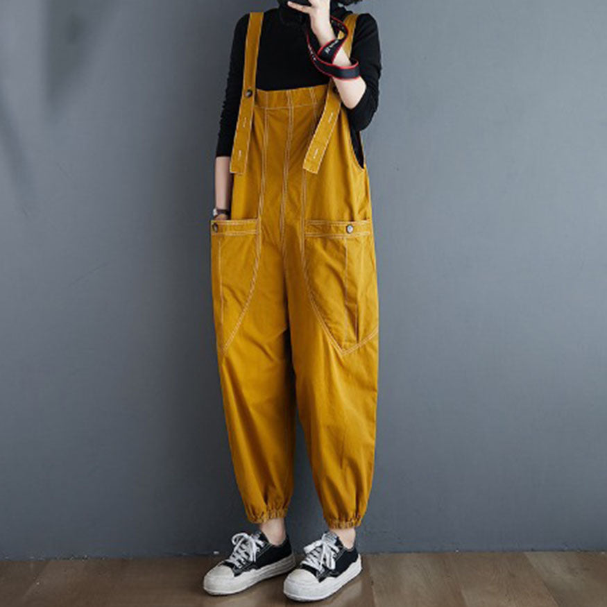 Oversize Button Casual Overalls