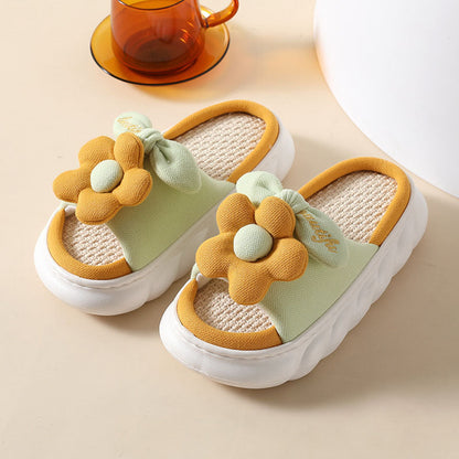 Flower Decor Linen Slippers