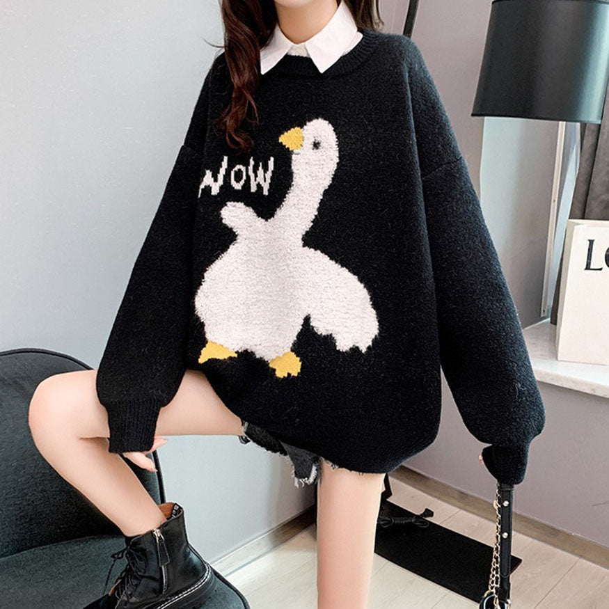 Cartoon Goose Knitted Sweater