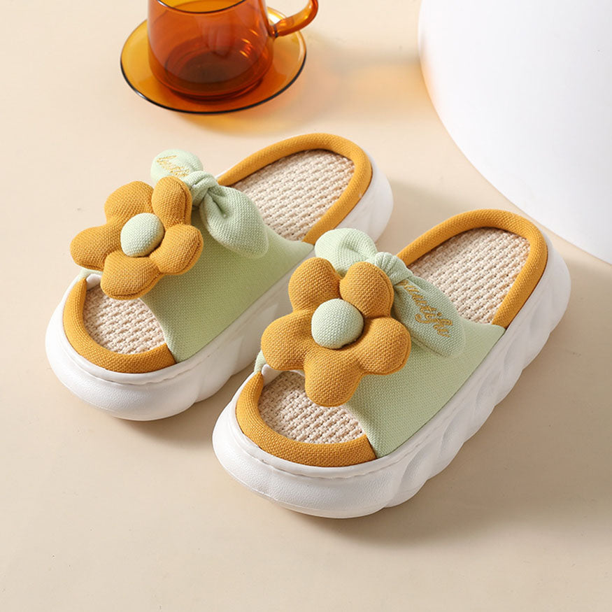 Cute Flower Decor Linen Slippers