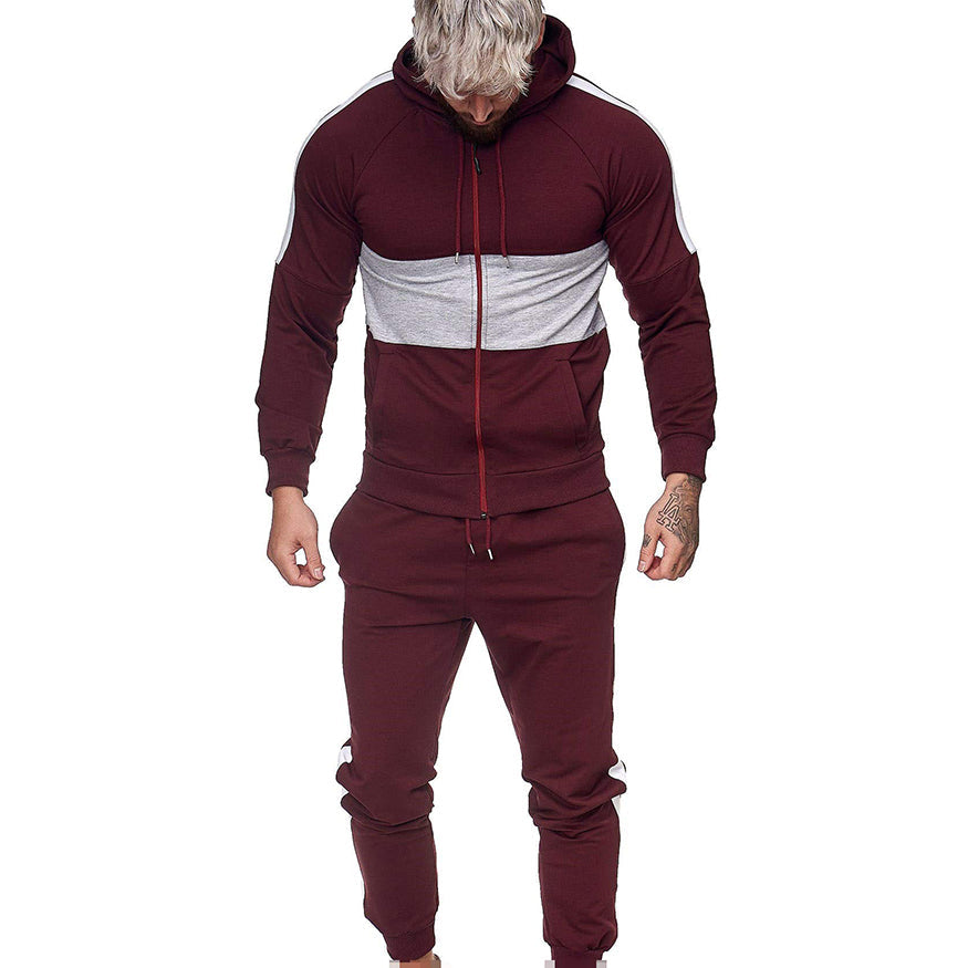 Men Fall Color Block 2 Pieces Sweatsuits