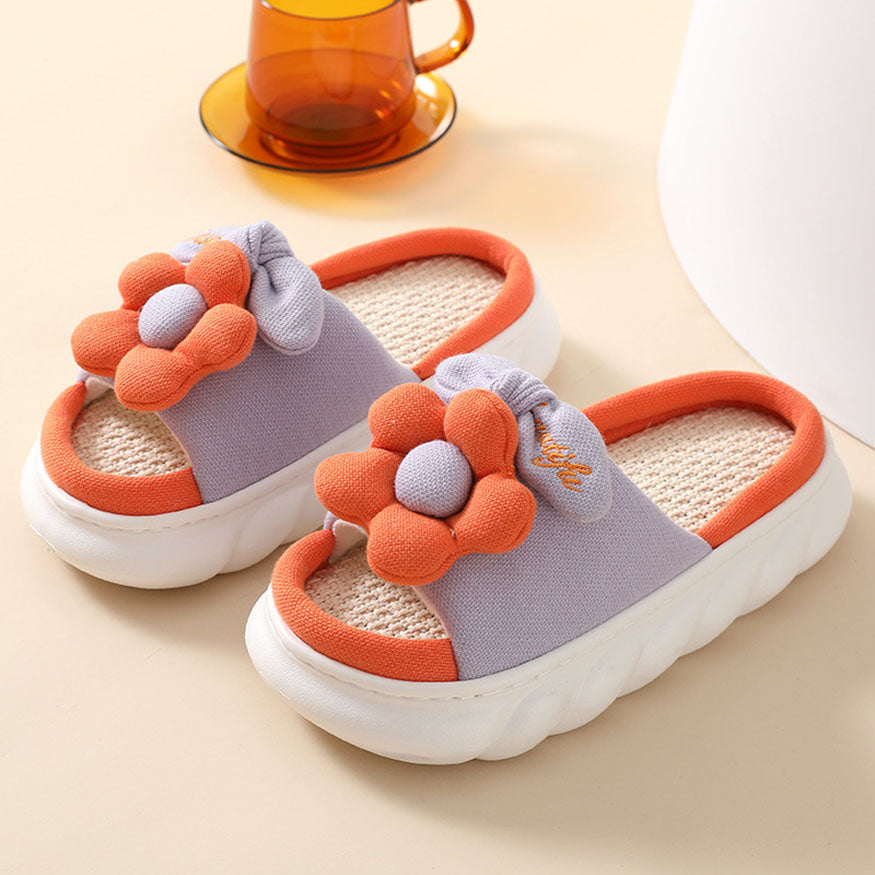 Cute Flower Decor Linen Slippers