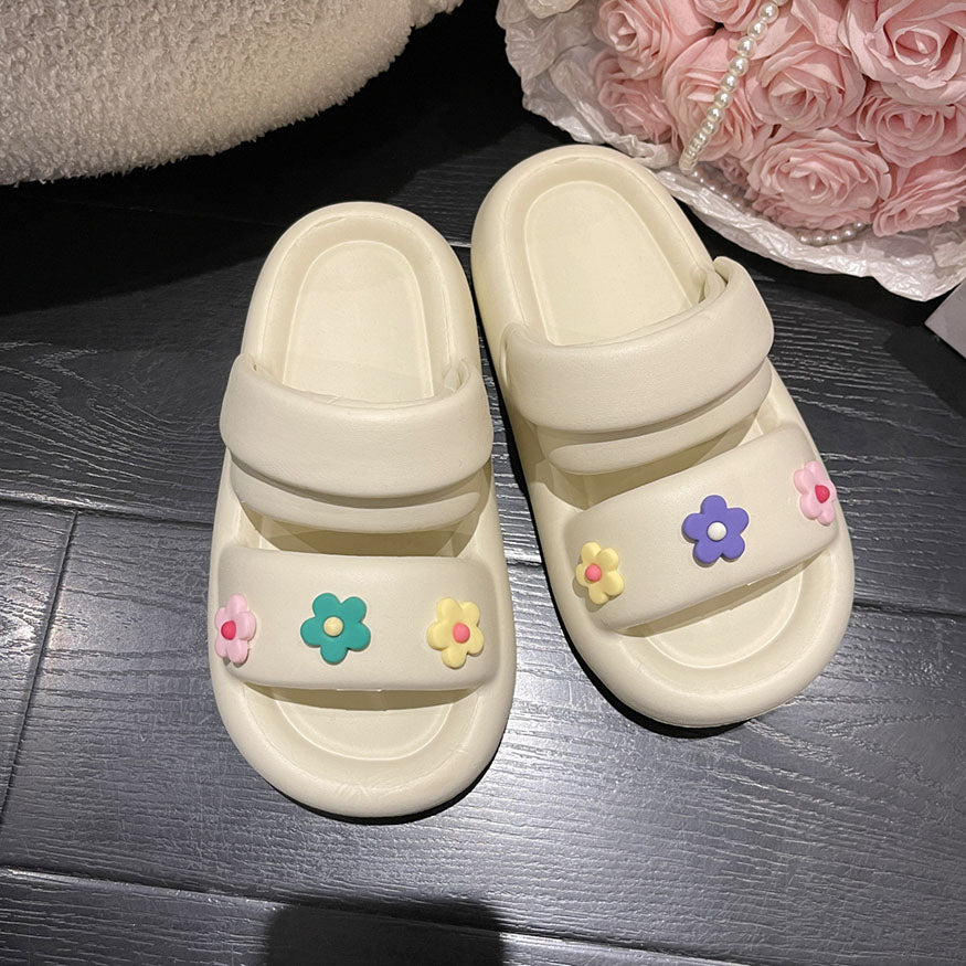 Two Strap Colorful Flower Decor Sandals