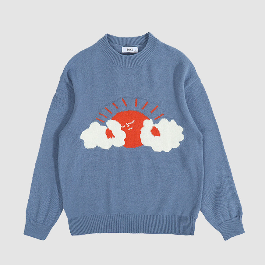 Cartoon Sun Graffiti Knit Sweater