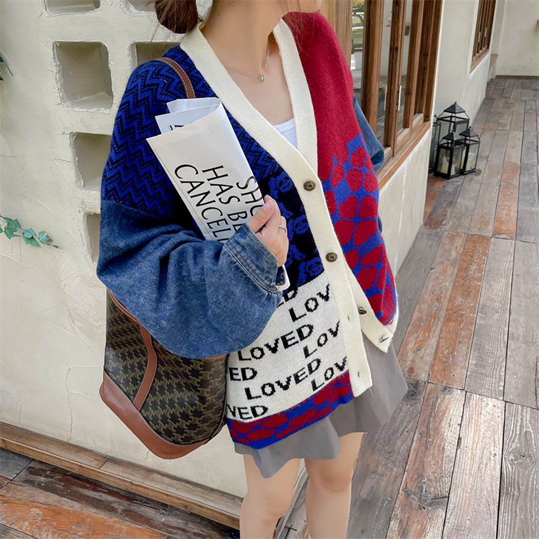 Vintage Patchwork Denim Cardigan Sweater