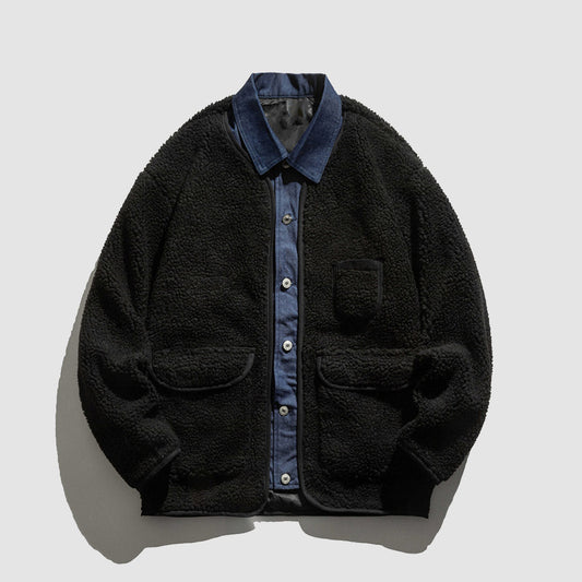 Denim Lamb Wool Splicing Coat