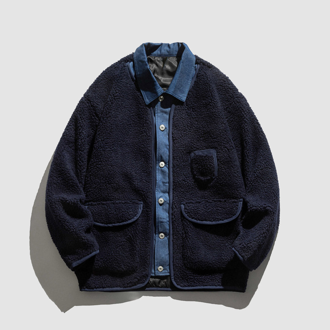 Denim Lamb Wool Splicing Coat