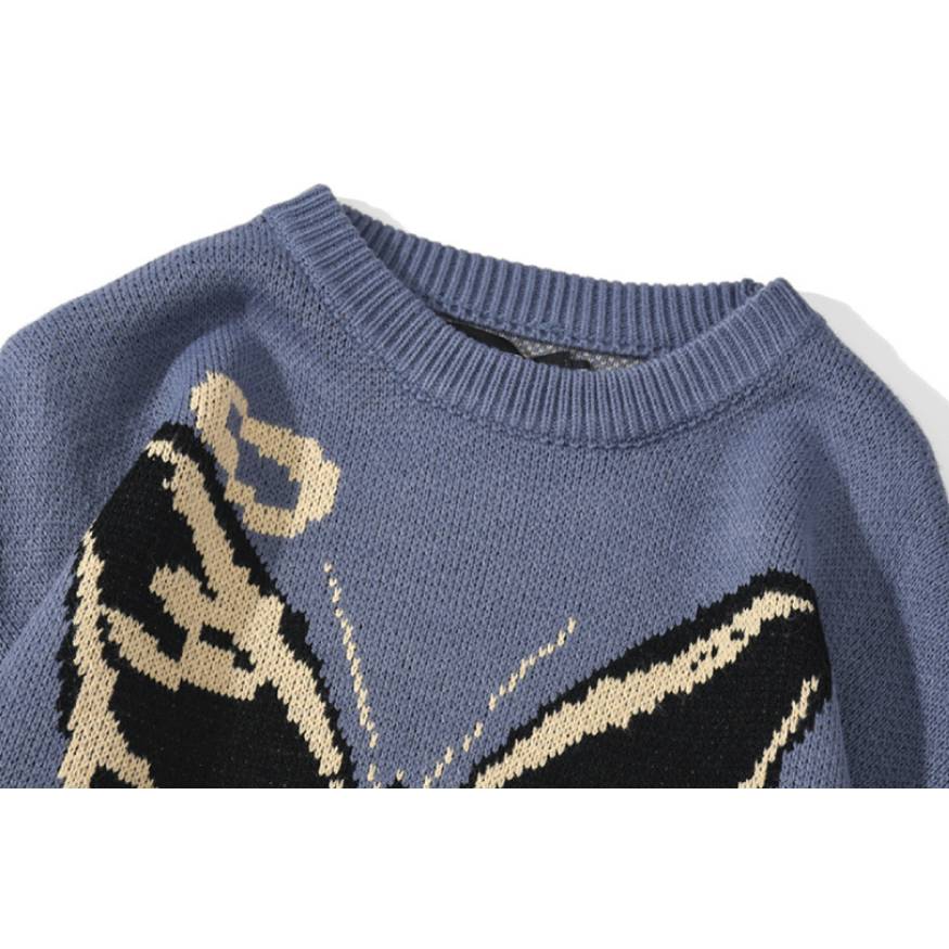 Butterfly & Letters Graffiti Print Knit Sweater