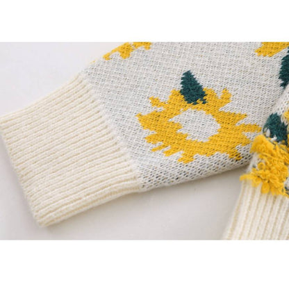 Sunflower Pattern Embroidery Sweater