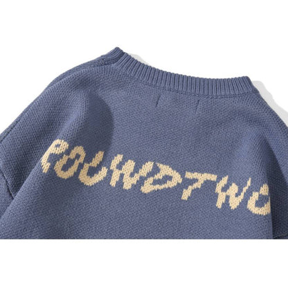 Butterfly & Letters Graffiti Print Knit Sweater