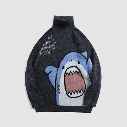 Cute Shark Pattern Turtleneck Knit Sweater