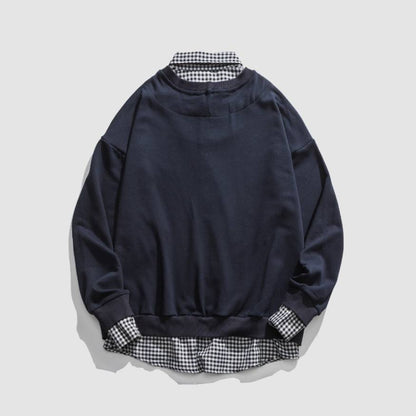 Faux Layered Checkered Collared Sweatshirt