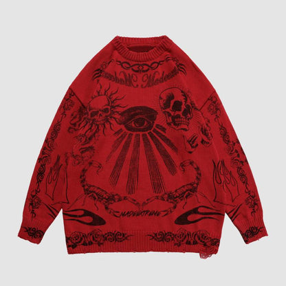 Skull Pattern Distressed Sweater