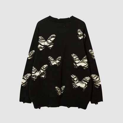 Ripped Butterfly Pattern Sweater