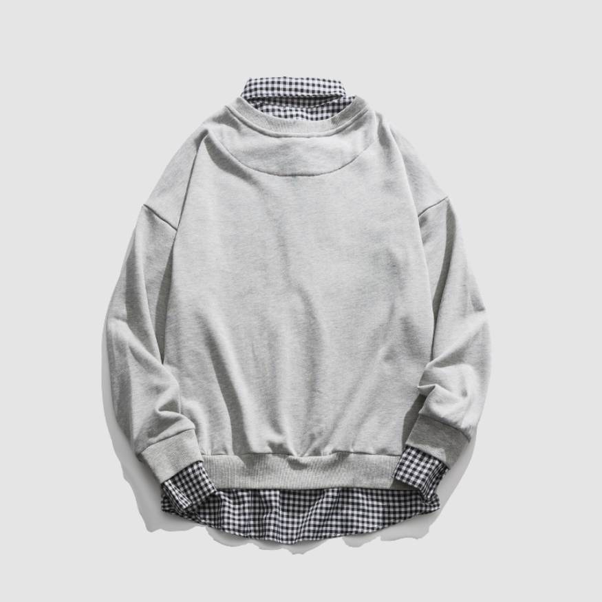 Faux Layered Checkered Collared Sweatshirt