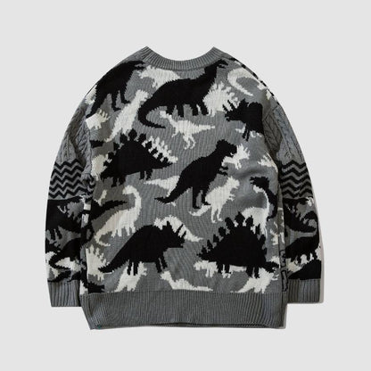 Dinosaur Pattern Stitching Knit Sweater