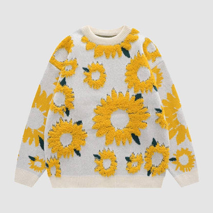 Sunflower Pattern Embroidery Knit Sweater