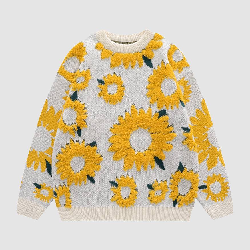 Sunflower Pattern Embroidery Sweater