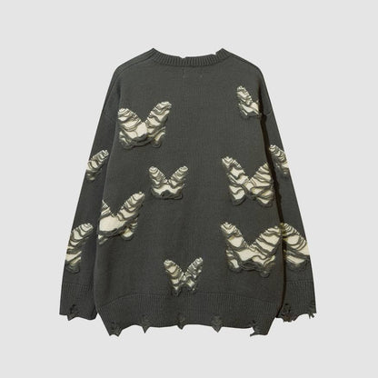 Ripped Butterfly Pattern Sweater