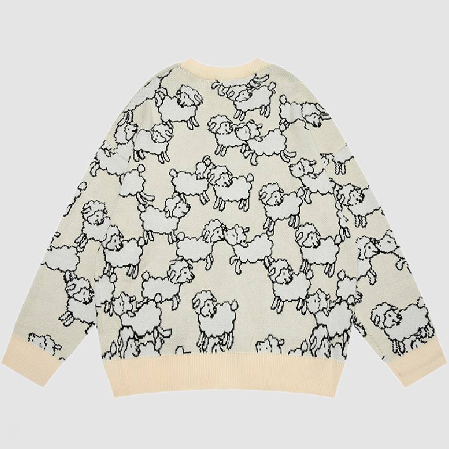 Cute Sheep Pattern V Neck Cardigan Sweater