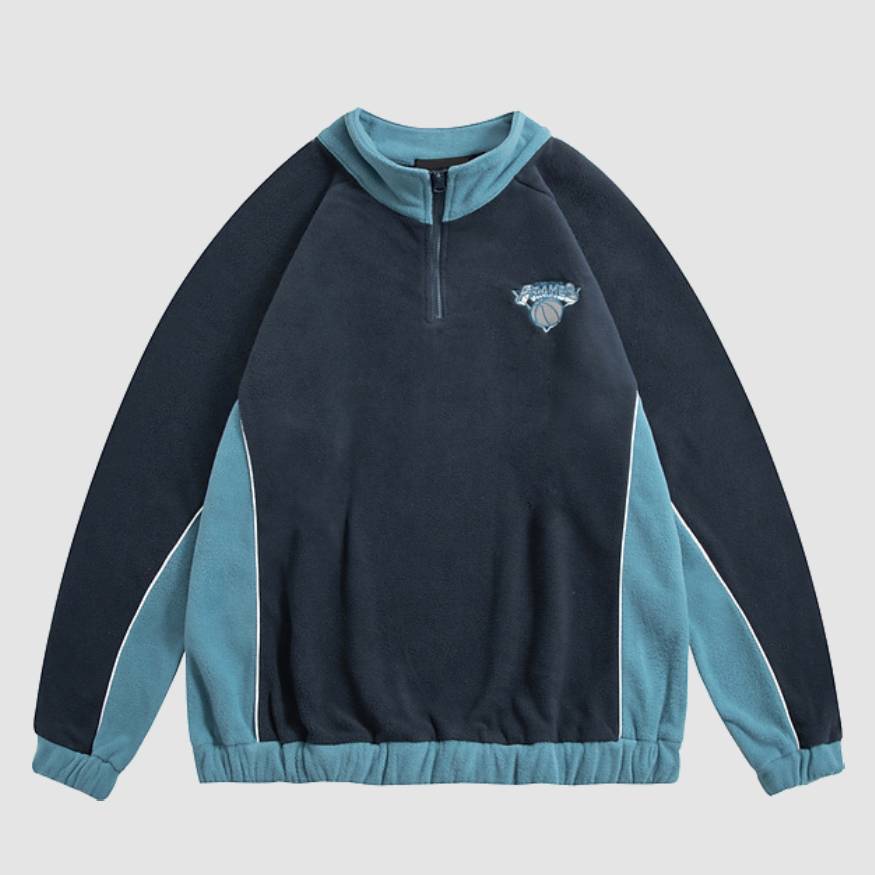 Color Stitching Half Zip Up Sweatshirt