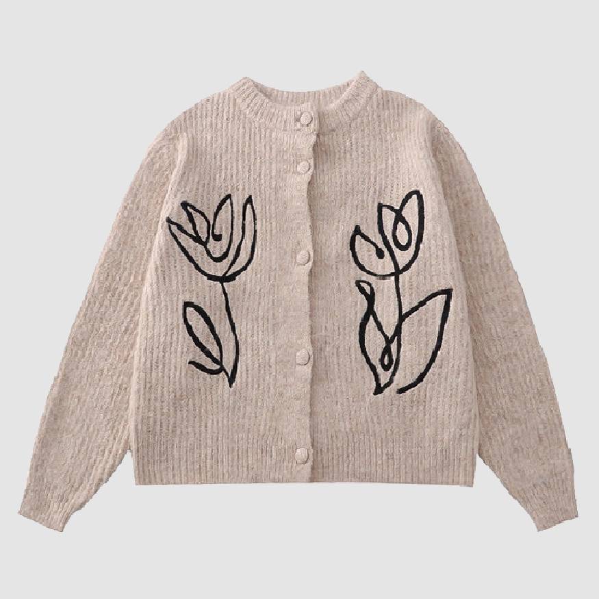 Tulip Embroidery Cardigan Sweater