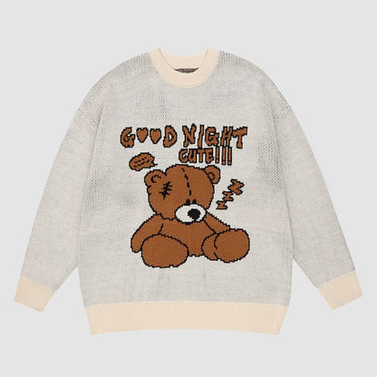 GOOD NIGHT Bear Pattern Sweater