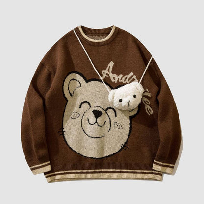 Smiley Bear Print Sweater + Bear Mini Bag