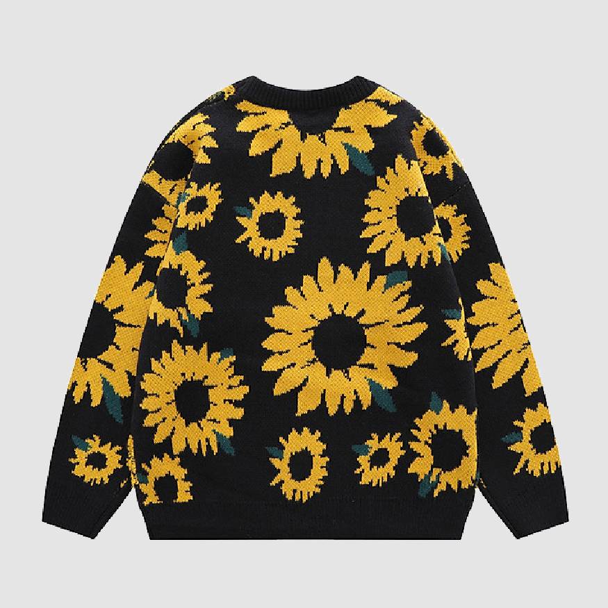 Sunflower Pattern Embroidery Knit Sweater