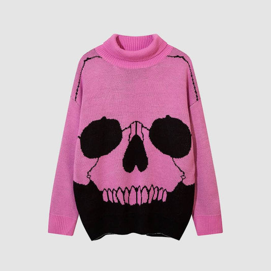 Horrible Skull Print Turtleneck Knit Sweater