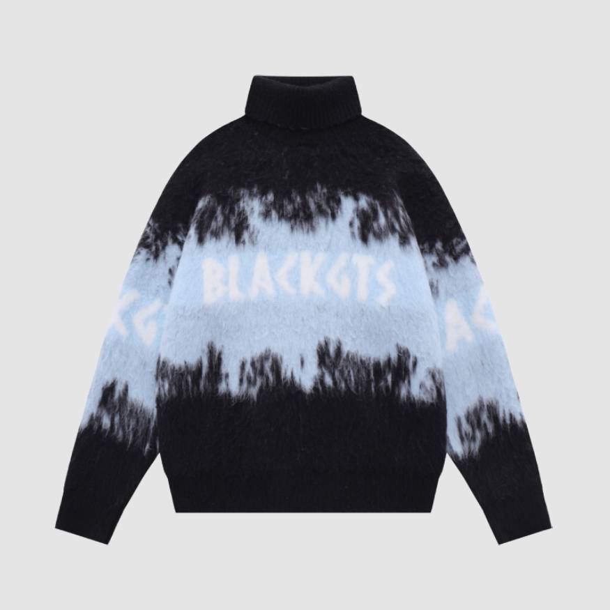 Color Block Letters Print Turtleneck Sweater