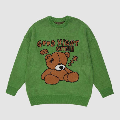 GOOD NIGHT Bear Pattern Sweater