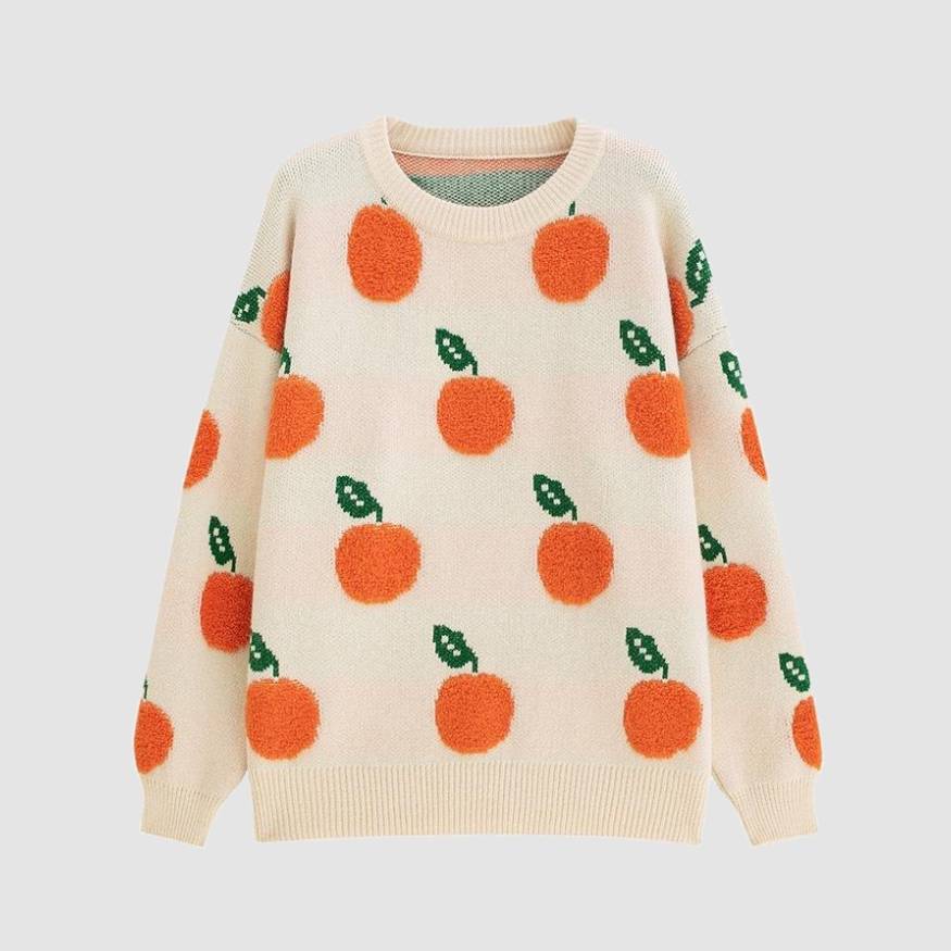 Cute Orange Pattern Knit Sweater