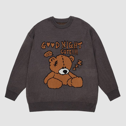 GOOD NIGHT Bear Pattern Sweater