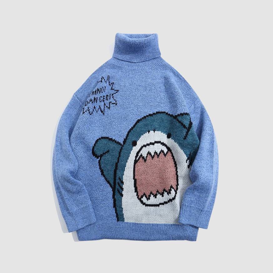 Cute Shark Pattern Turtleneck Sweater