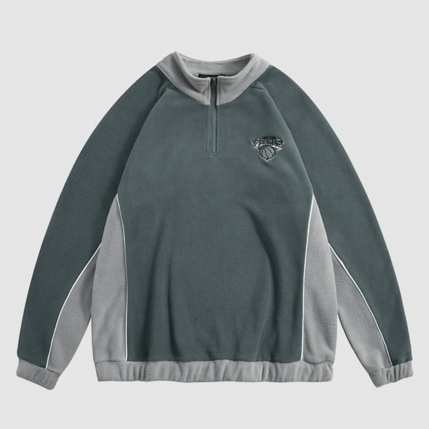 Color Stitching Half Zip Up Sweatshirt