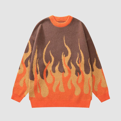 Two Tone Flame Pattern Knit Sweater