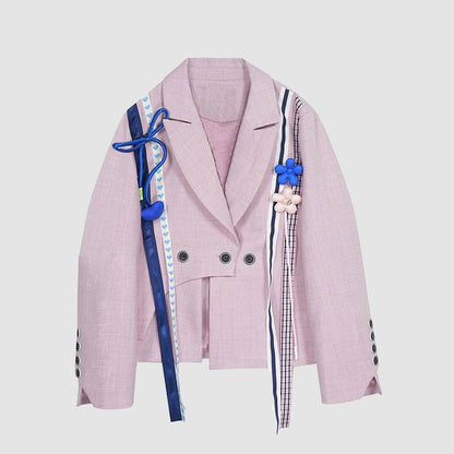 Flower & Ribbon Decor Irregular Blazer