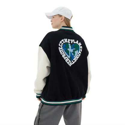 Earth Embroidered Baseball Jacket