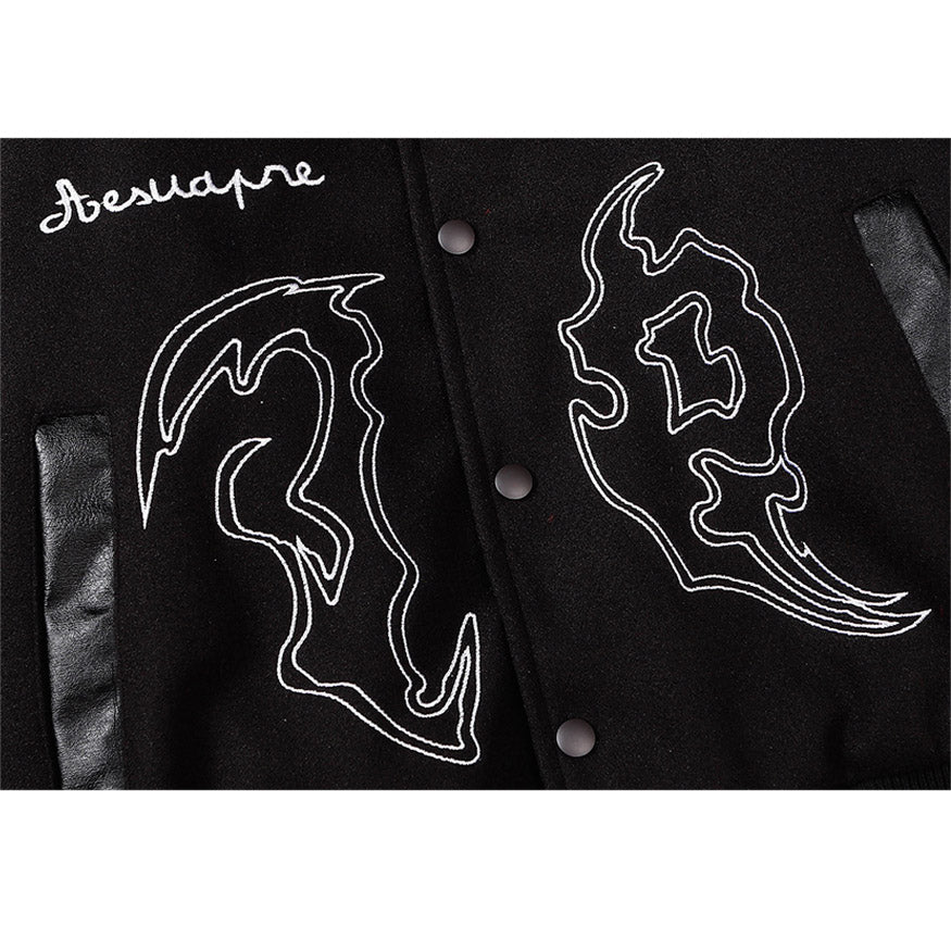 Symbol Embroidery PU Leather Stitching Baseball Jacket