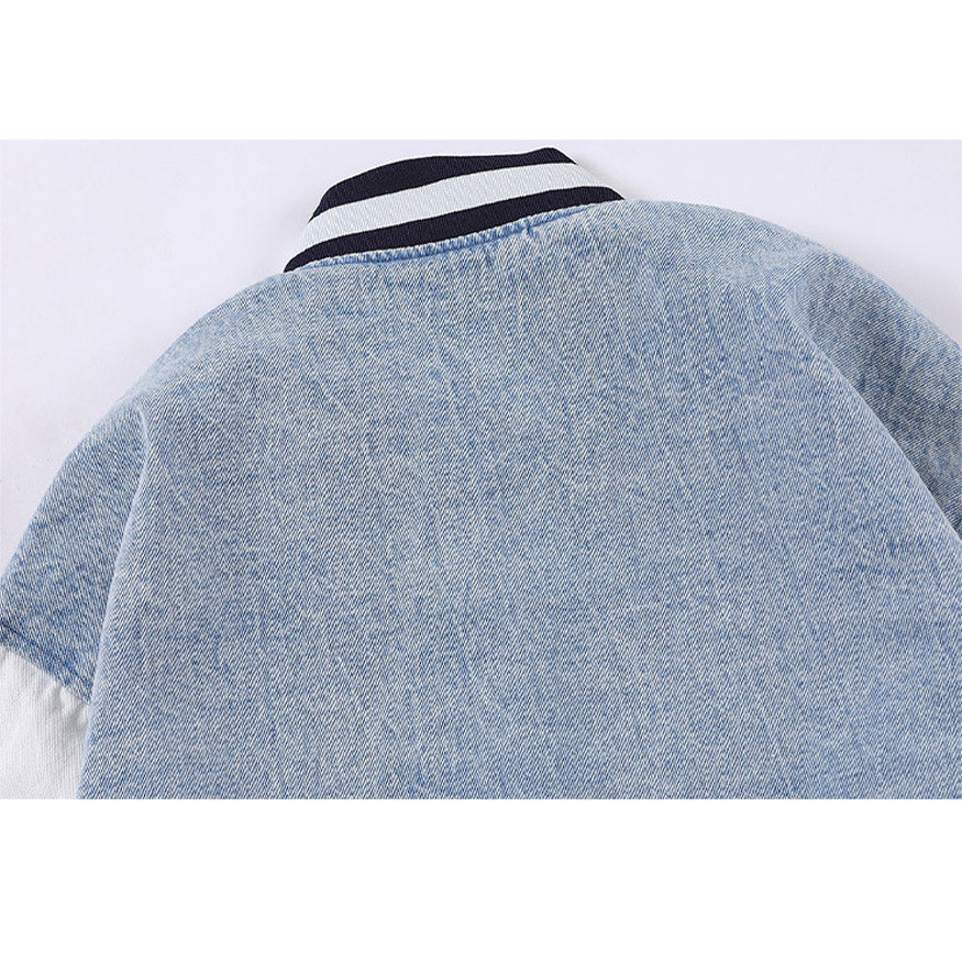 Embroidery Letter Patchwork Denim Baseball Jacket