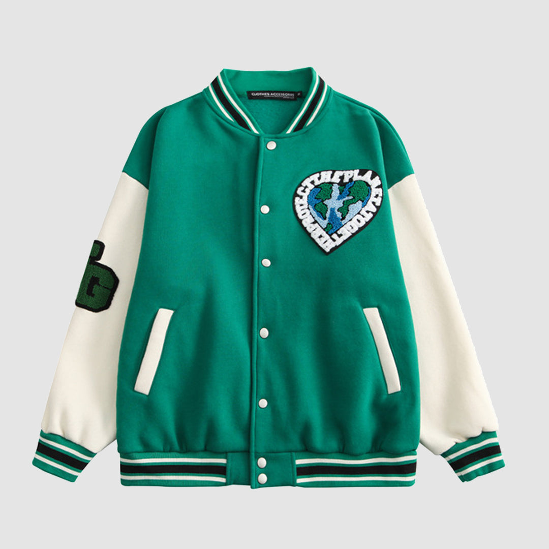 Earth Embroidered Baseball Jacket